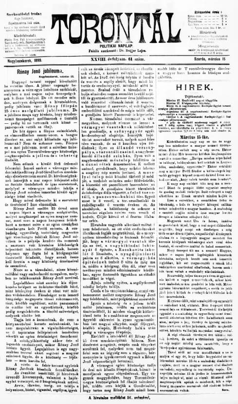 Torontál, 28. évf. 1899. március 15. 61. sz.