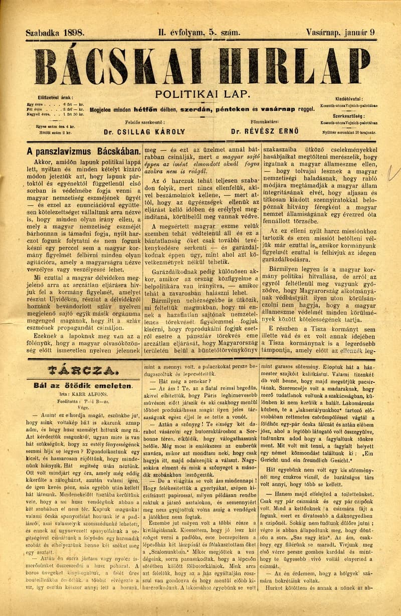Bácskai Hirlap, 2. évf. 1898. január 9. 5. sz. 1–4. oldal