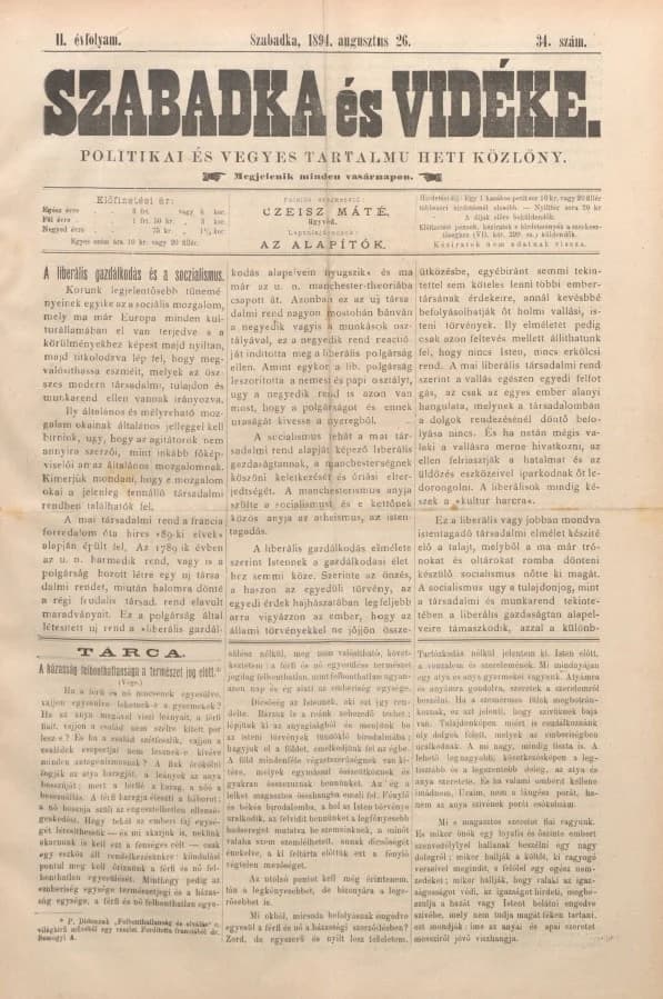 Szabadka és vidéke II, 2. évf. 1894. augusztus 26. 34. sz.