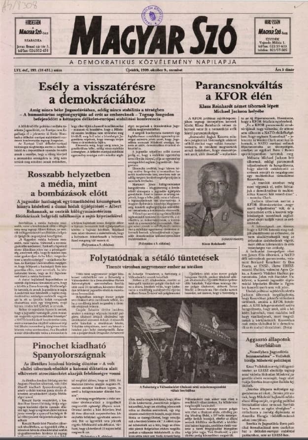 Magyar Szó, 56. évf. 1999. október 9. 193. sz. 1–16. oldal