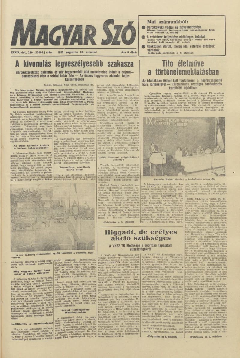 Magyar Szó, 39. évf. 1982. augusztus 28. 236. sz. 1–20. oldal