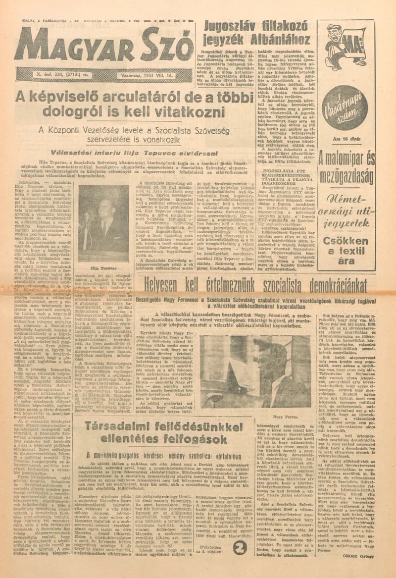 Magyar Szó, 10. évf. 1953. augusztus 16. 224. sz. 1–14. oldal