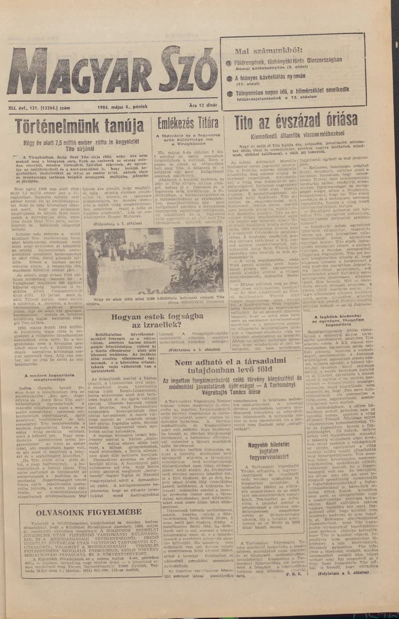 Magyar Szó, 41. évf. 1984. május 4. 121. sz. 1–20. oldal