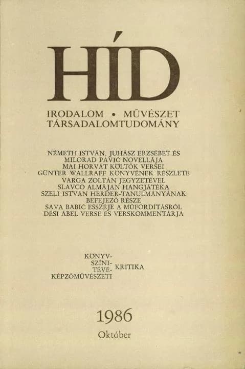 Híd, 50. évf. 1986. október. 10. sz. 1137–1308. oldal