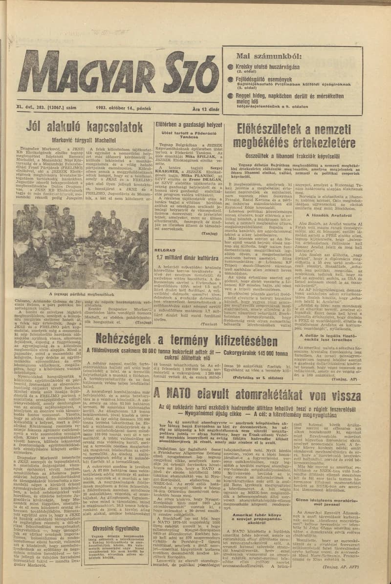 Magyar Szó, 40. évf. 1983. október 14. 283. sz.