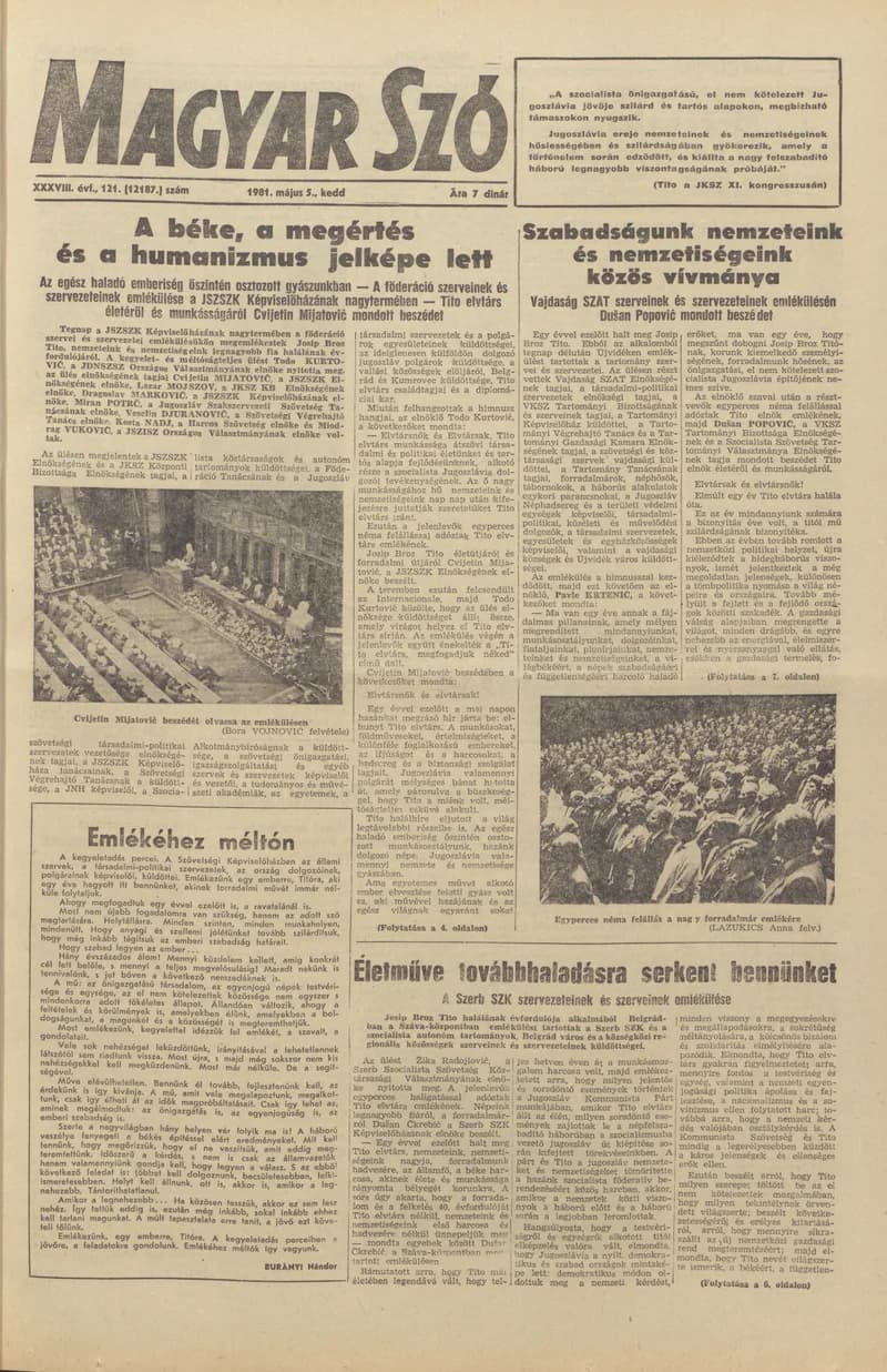 Magyar Szó, 38. évf. 1981. május 5. 121. sz.
