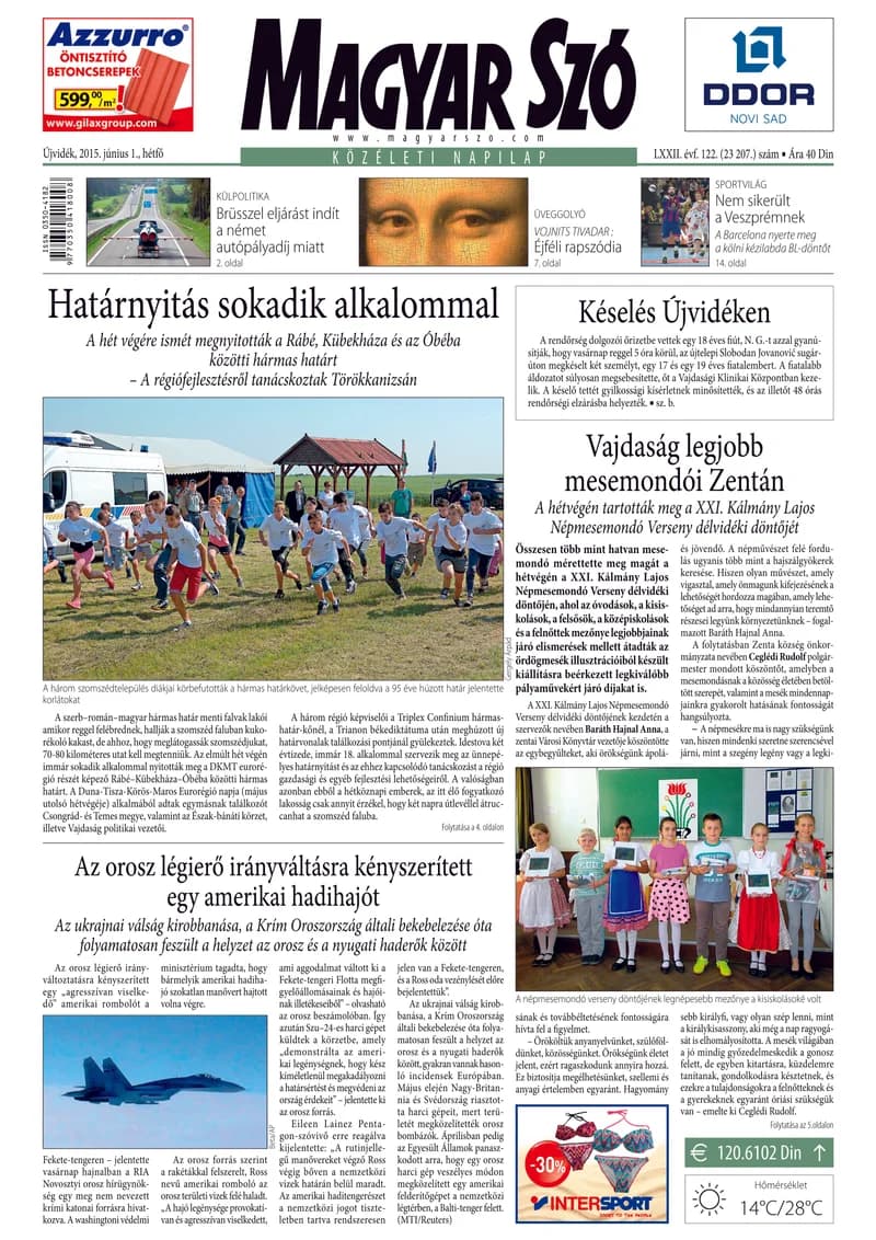 Magyar Szó, 72. évf. 2015. június 1. 122. sz. 1–20. oldal