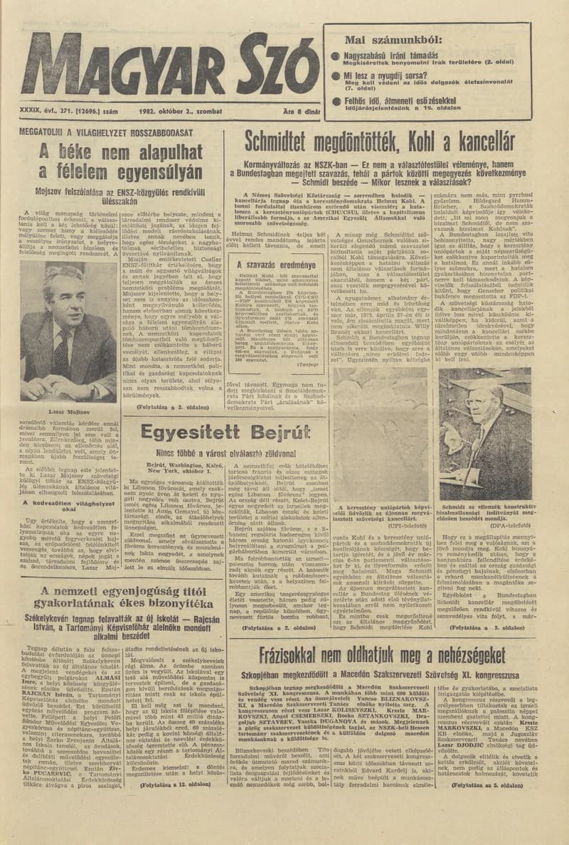 Magyar Szó, 39. évf. 1982. október 2. 271. sz. 1–20. oldal