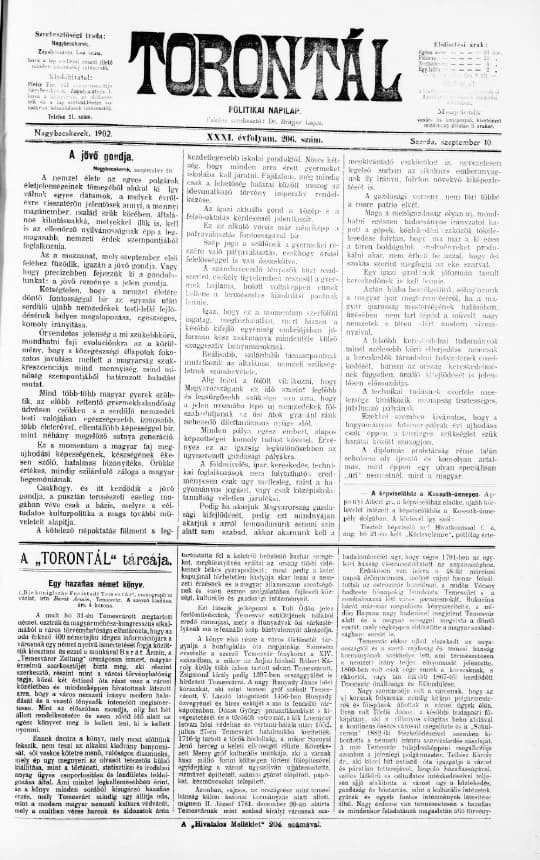 Torontál, 31. évf. 1902. szeptember 10. 206. sz.