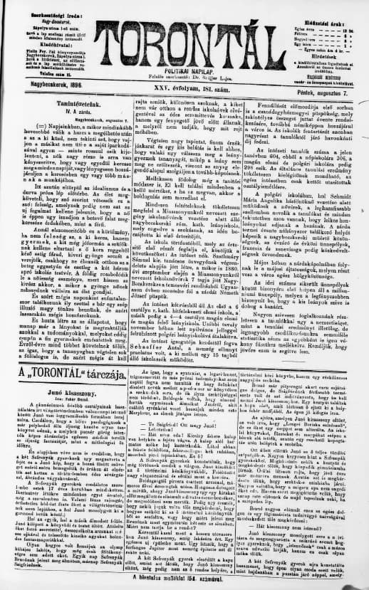 Torontál, 25. évf. 1896. augusztus 7. 181. sz.