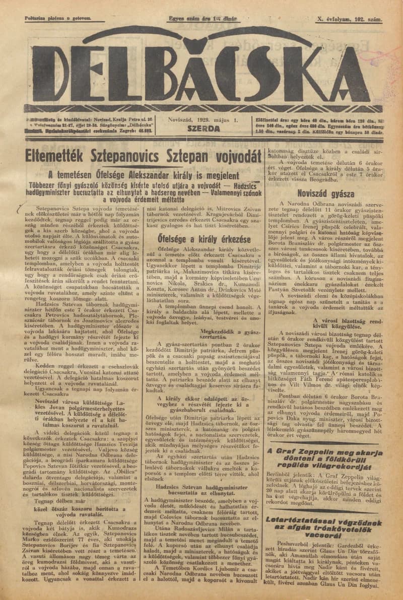 Délbácska, 10. évf. 1929. május 1. 102. sz.