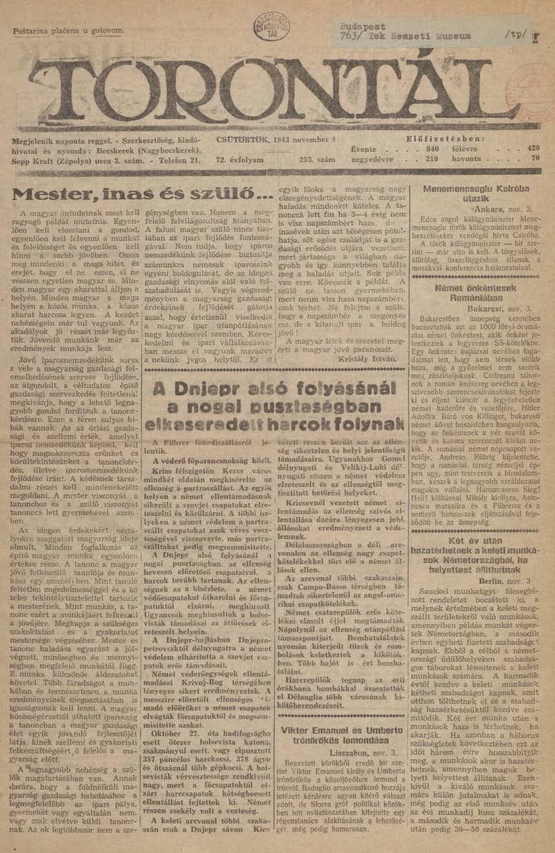 Torontál, 72. évf. 1943. november 4. 253. sz.