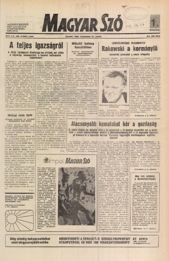 Magyar Szó, 45. évf. 1988. szeptember 28. 268. sz.