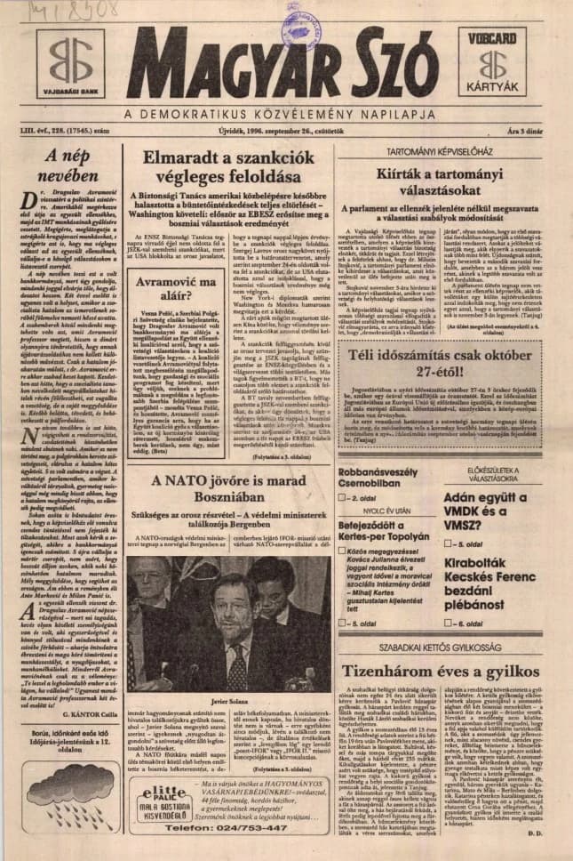 Magyar Szó, 53. évf. 1996. szeptember 26. 228. sz. 1–16. oldal