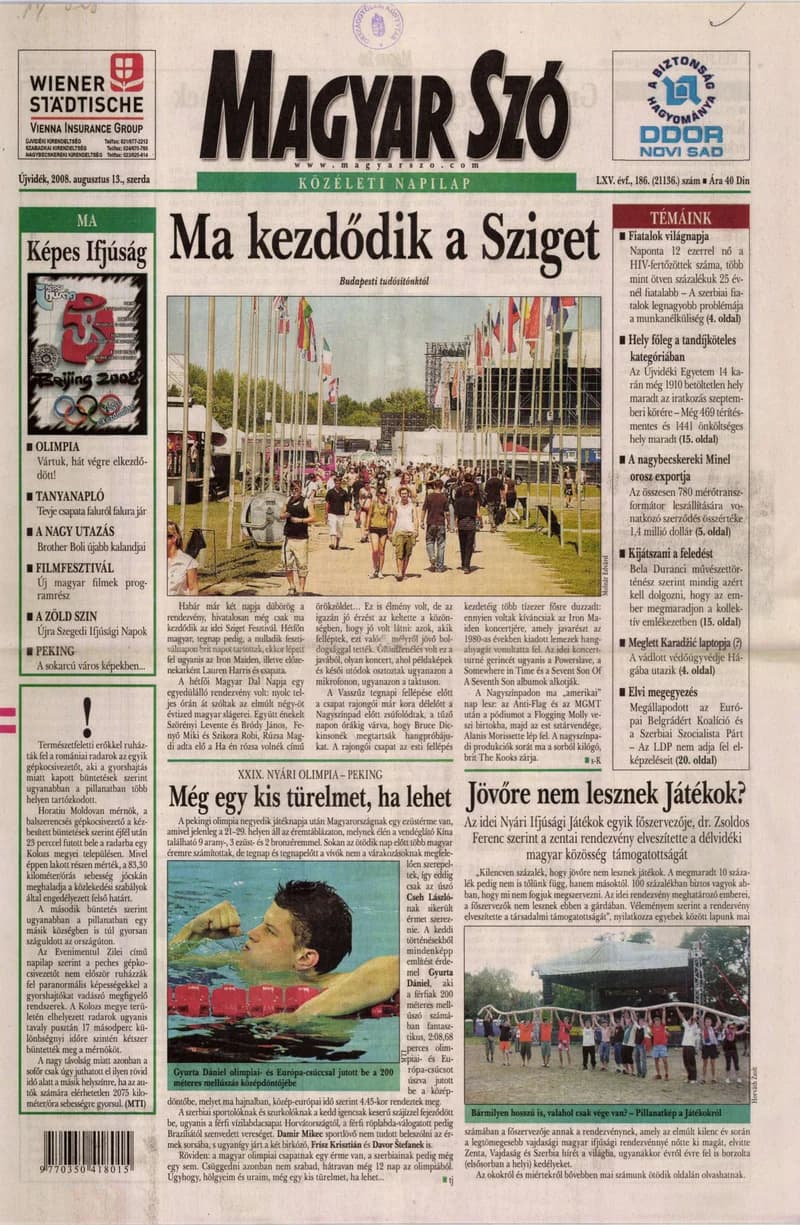 Magyar Szó, 65. évf. 2008. augusztus 13. 186. sz. 1–20. oldal