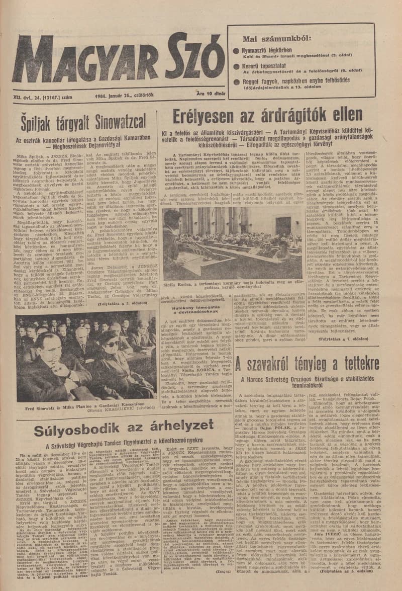 Magyar Szó, 41. évf. 1984. január 26. 24. sz. 1–20. oldal