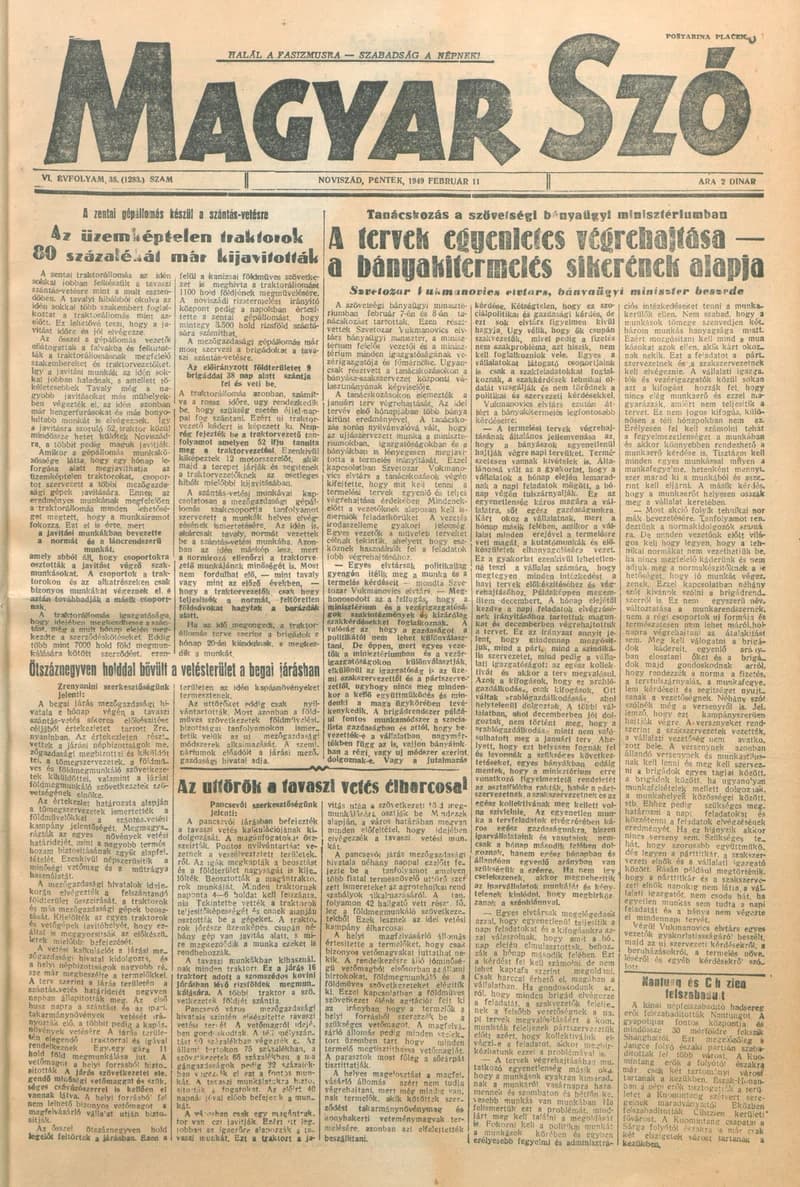 Magyar Szó, 6. évf. 1949. február 11. 35. sz. 1–4. oldal