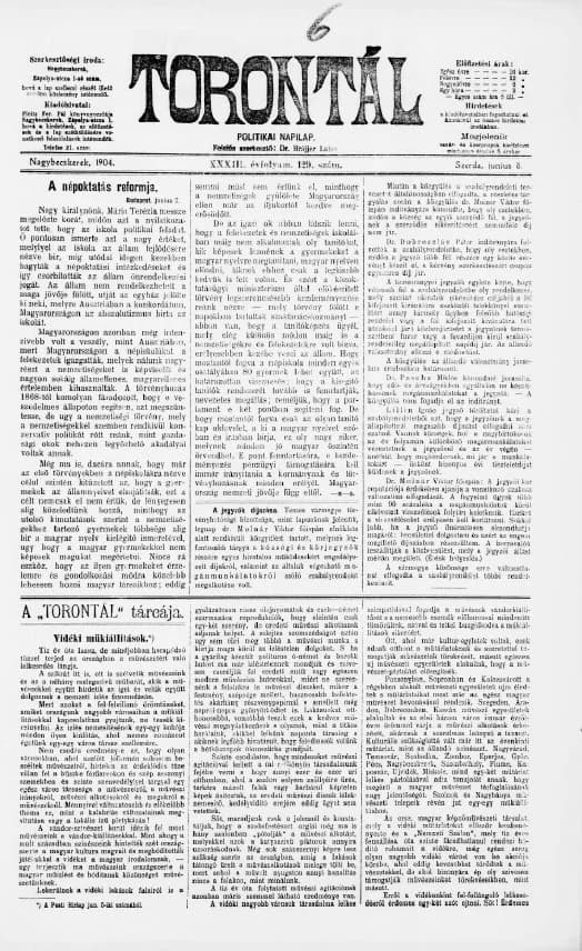 Torontál, 33. évf. 1904. június 8. 129. sz.