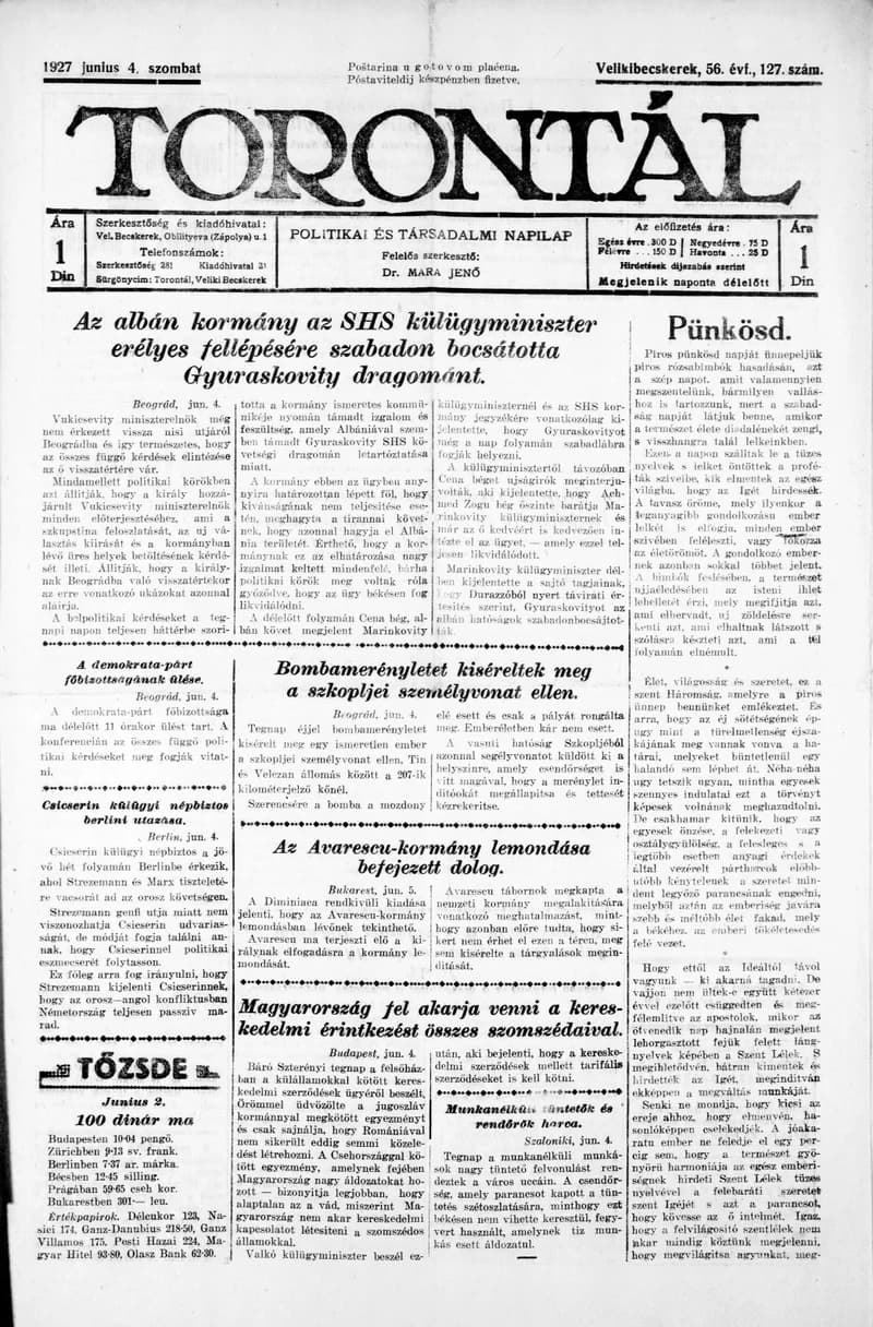 Torontál, 56. évf. 1927. június 4. 127. sz.