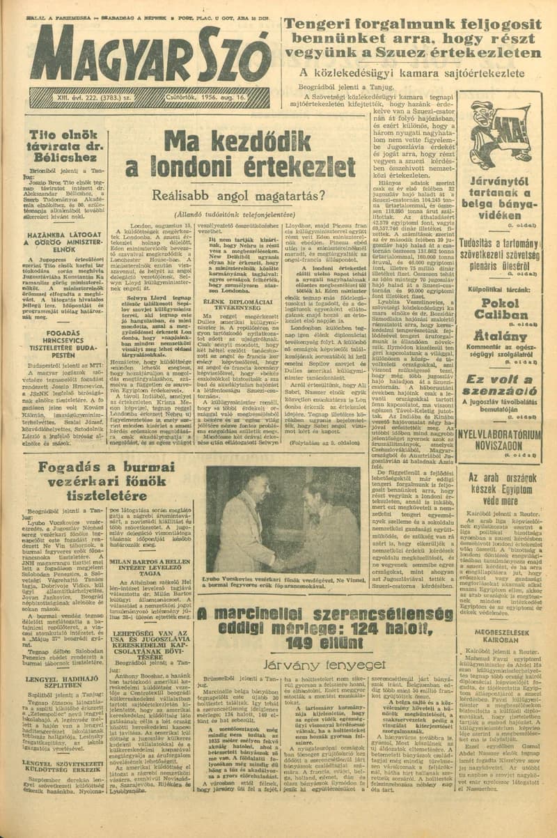 Magyar Szó, 13. évf. 1956. augusztus 16. 222. sz. 1–8. oldal