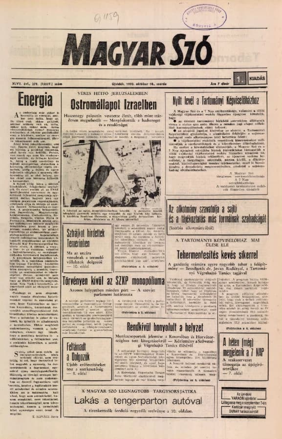 Magyar Szó, 47. évf. 1990. október 10. 279. sz. 1–20. oldal