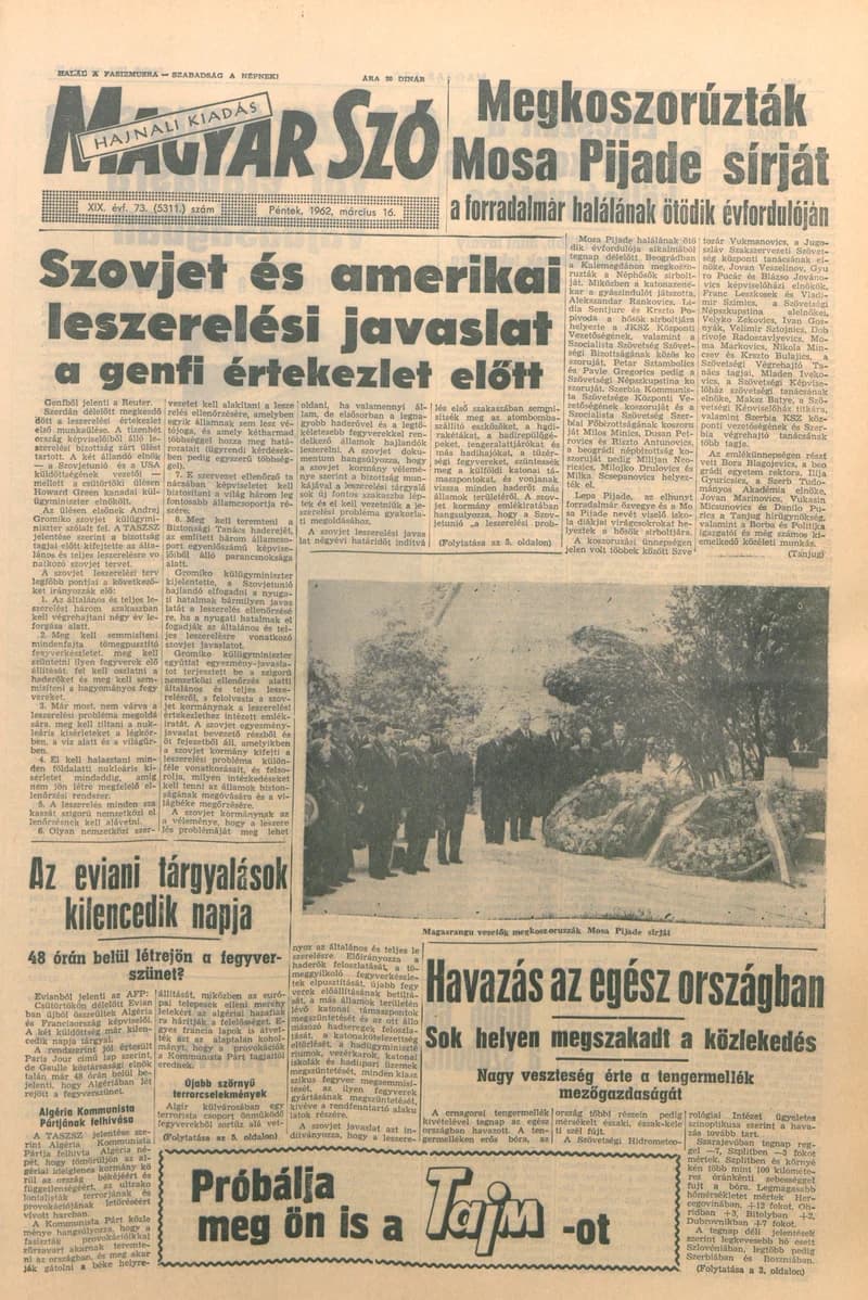 Magyar Szó, 19. évf. 1962. március 16. 73. sz. 1–14. oldal
