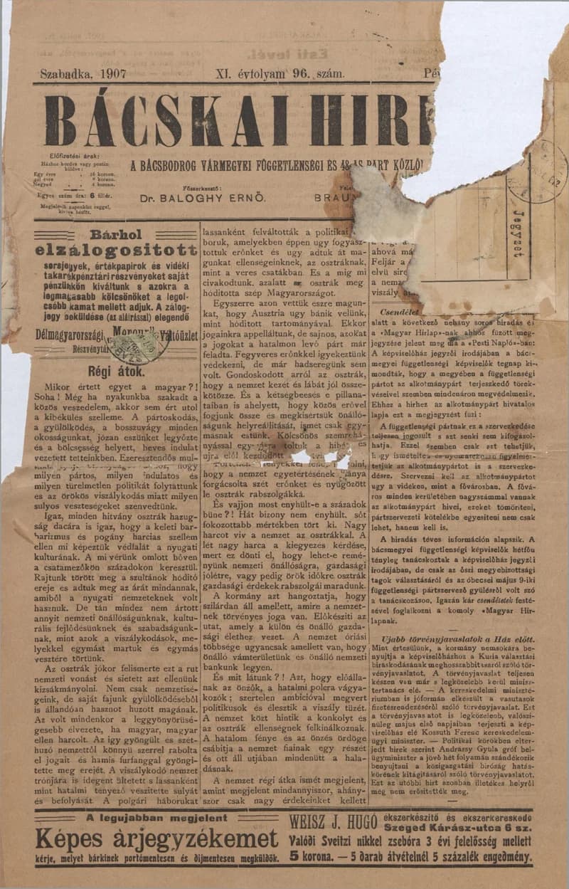 Bácskai Hirlap, 11. évf. 1907. április 26. 96. sz.