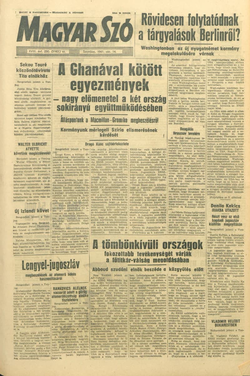 Magyar Szó, 18. évf. 1961. október 14. 250. sz. 1–12. oldal