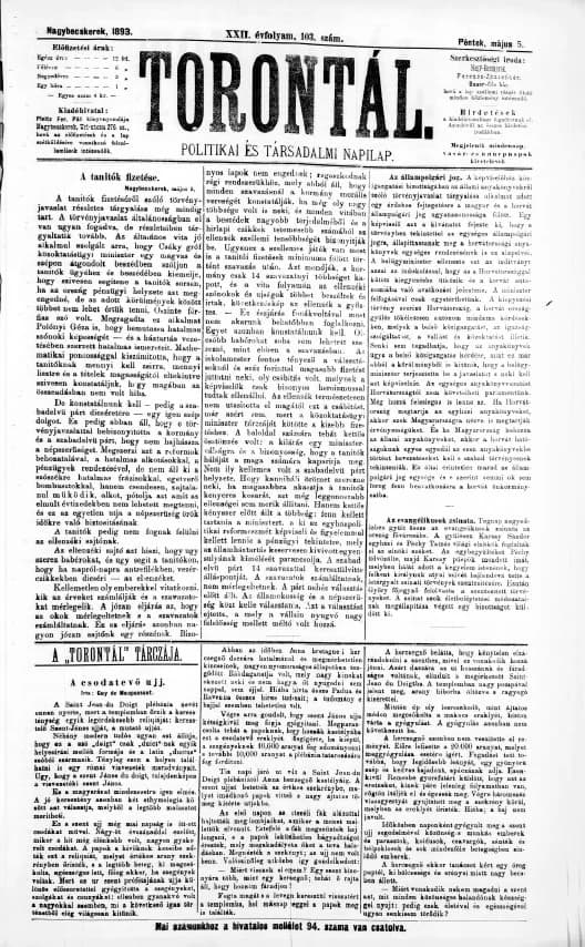 Torontál, 22. évf. 1893. május 5. 102. sz.