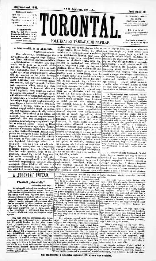 Torontál, 22. évf. 1893. május 30. 122. sz.
