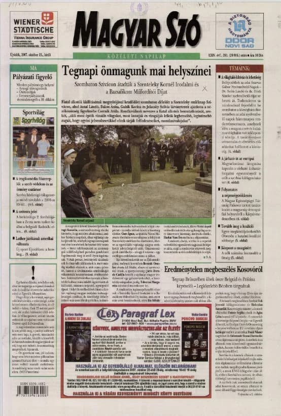 Magyar Szó, 64. évf. 2007. október 15. 241. sz. 1–12. oldal