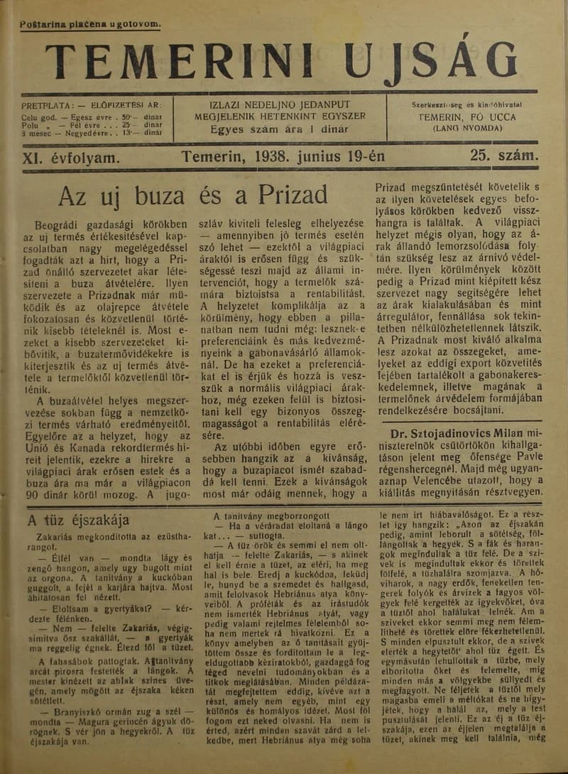 Temerini Újság 1928-1944, 11. évf. 1938. június 19. 25. sz.