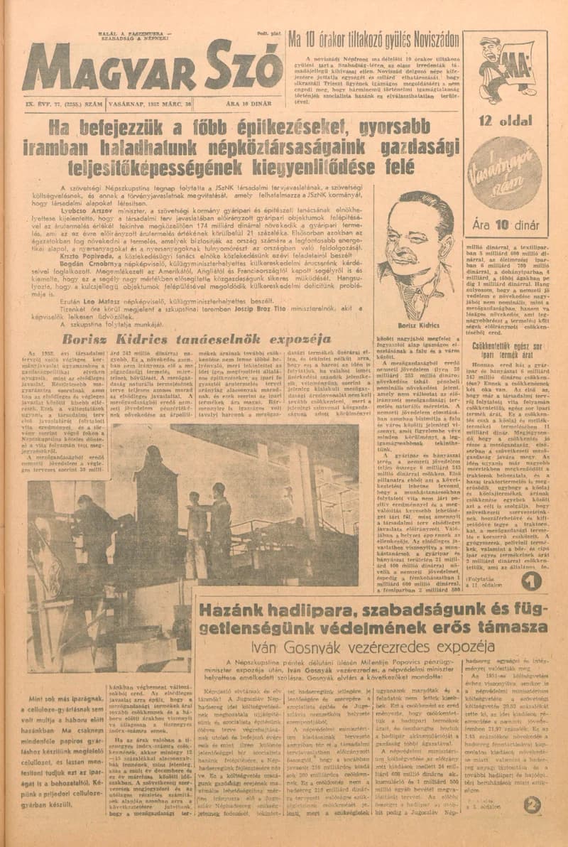 Magyar Szó, 9. évf. 1952. március 30. 77. sz. 1–12. oldal