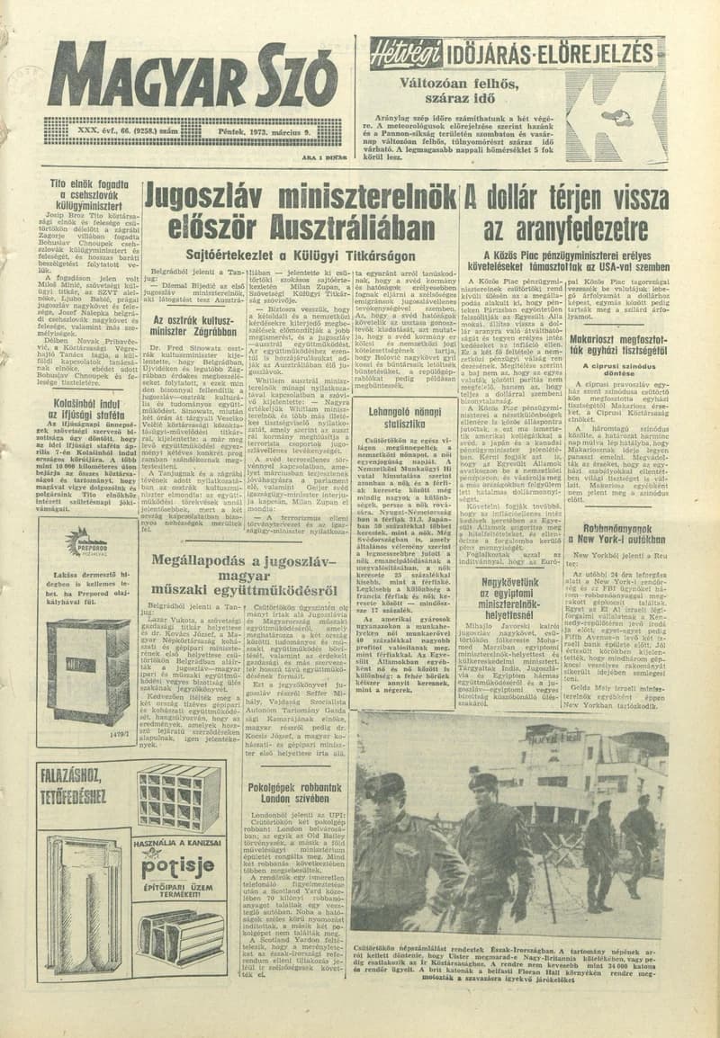 Magyar Szó, 30. évf. 1973. március 9. 66. sz. 1–14. oldal