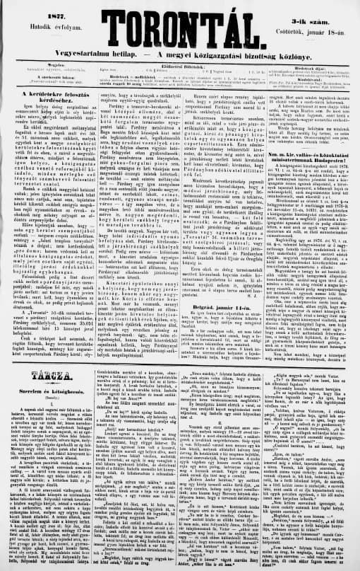 Torontál, 6. évf. 1877. január 18. 3. sz.