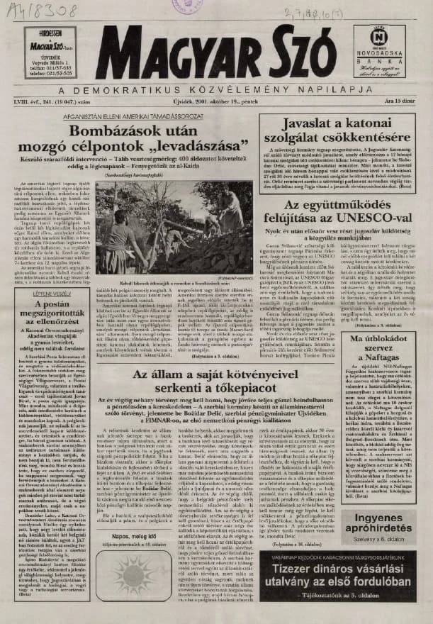 Magyar Szó, 58. évf. 2001. október 19. 241. sz. 1–16. oldal