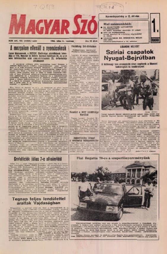 Magyar Szó, 43. évf. 1986. július 6. 183. sz. 1–28. oldal