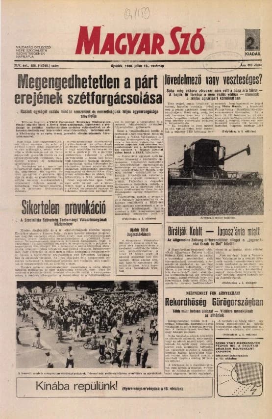 Magyar Szó, 45. évf. 1988. július 10. 188. sz. 1–28. oldal
