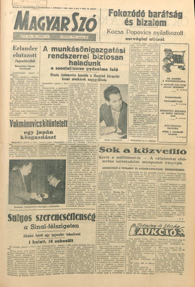 Magyar Szó, 14. évf. 1957. június 20. 167. sz. 1–8. oldal
