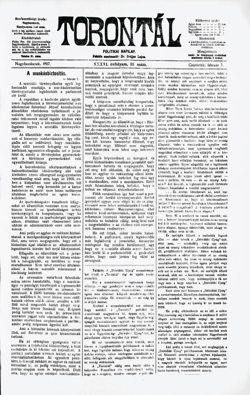 Torontál, 36. évf. 1907. február 7. 31. sz.