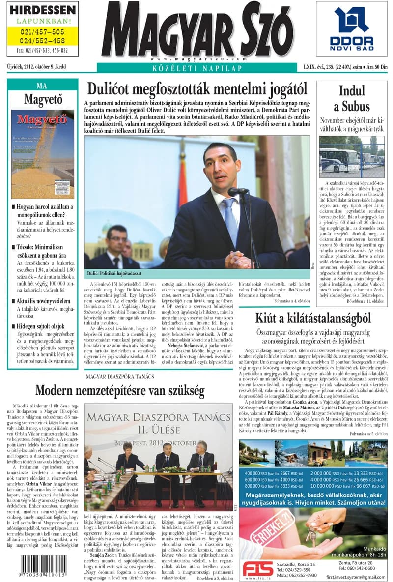 Magyar Szó, 69. évf. 2012. október 9. 235. sz. 1–20. oldal