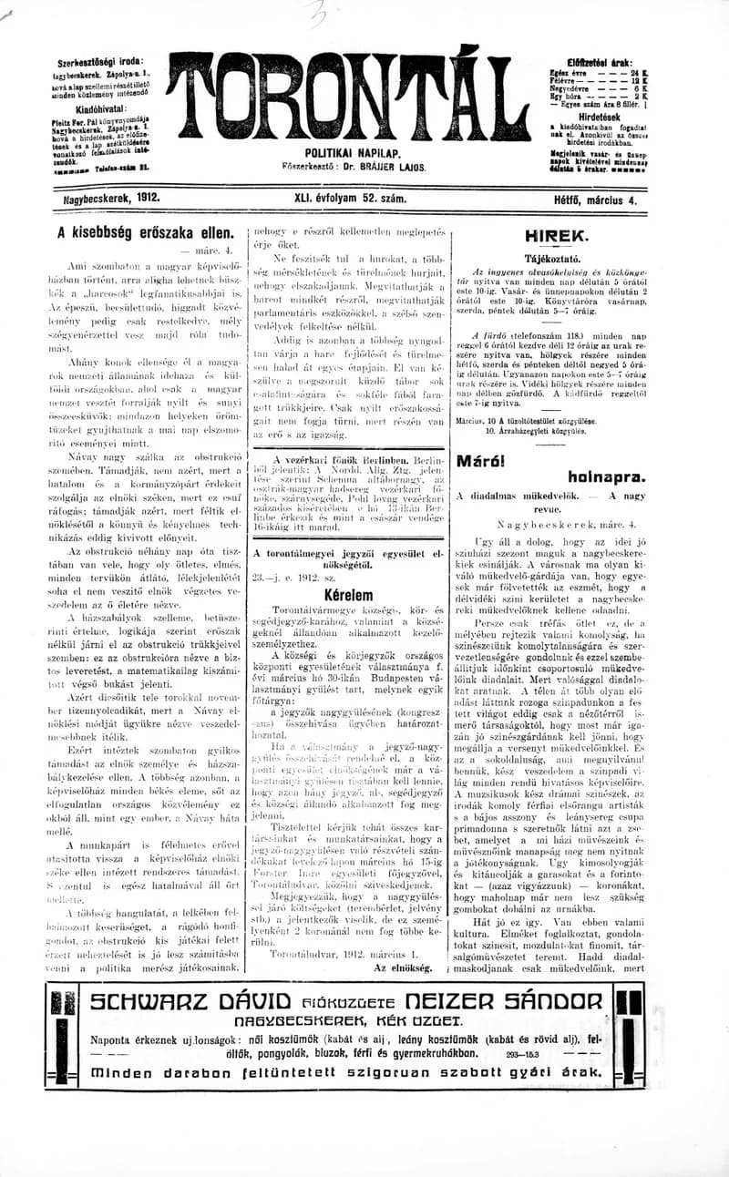 Torontál, 41. évf. 1912. március 4. 52. sz.