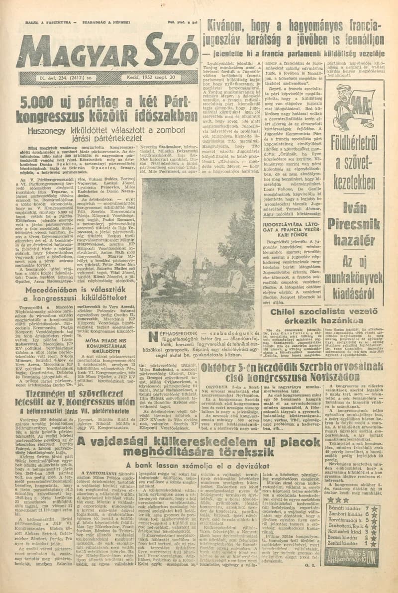 Magyar Szó, 9. évf. 1952. szeptember 30. 234. sz. 1–10. oldal