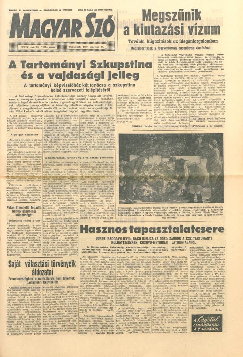 Magyar Szó, 24. évf. 1967. március 16. 72. sz. 1–14. oldal