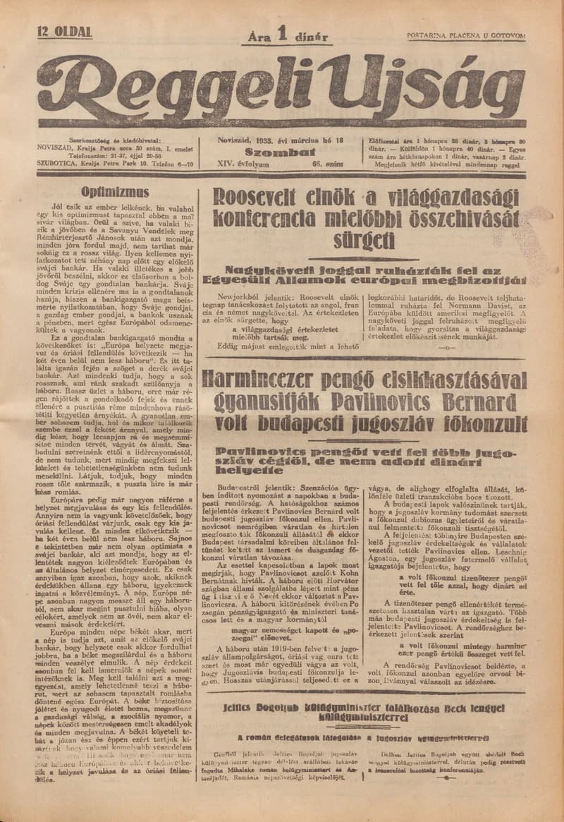 Reggeli Újság, 14. évf. 1933. március 18. 66. sz.