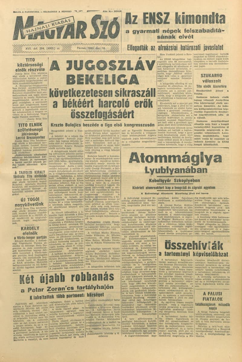 Magyar Szó, 17. évf. 1960. december 16. 294. sz. 1–24. oldal
