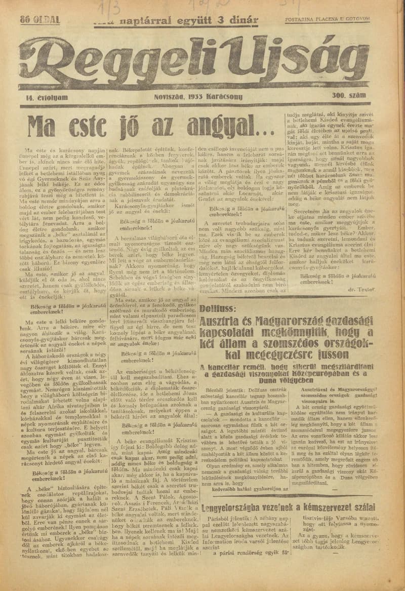 Reggeli Újság, 14. évf. 1933. december 24. – 27. 301. sz.