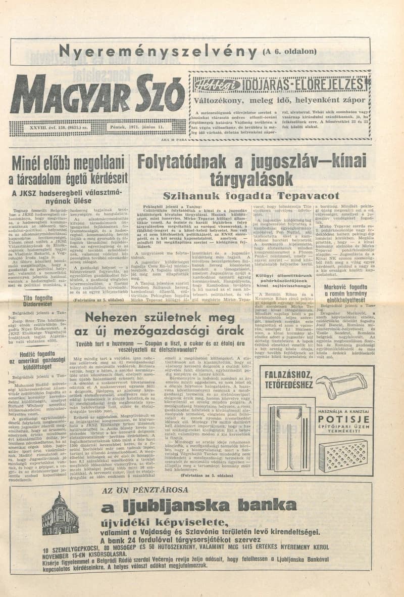 Magyar Szó, 28. évf. 1971. június 11. 158. sz. 1–12. oldal