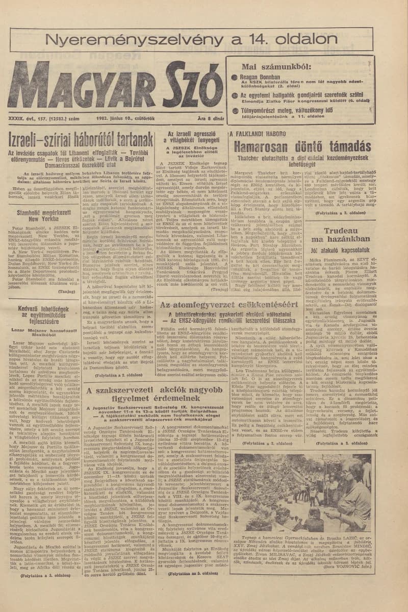 Magyar Szó, 39. évf. 1982. június 10. 157. sz. 1–24. oldal