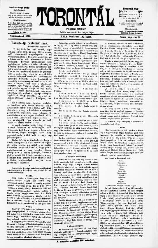 Torontál, 29. évf. 1900. augusztus 29. 197. sz.